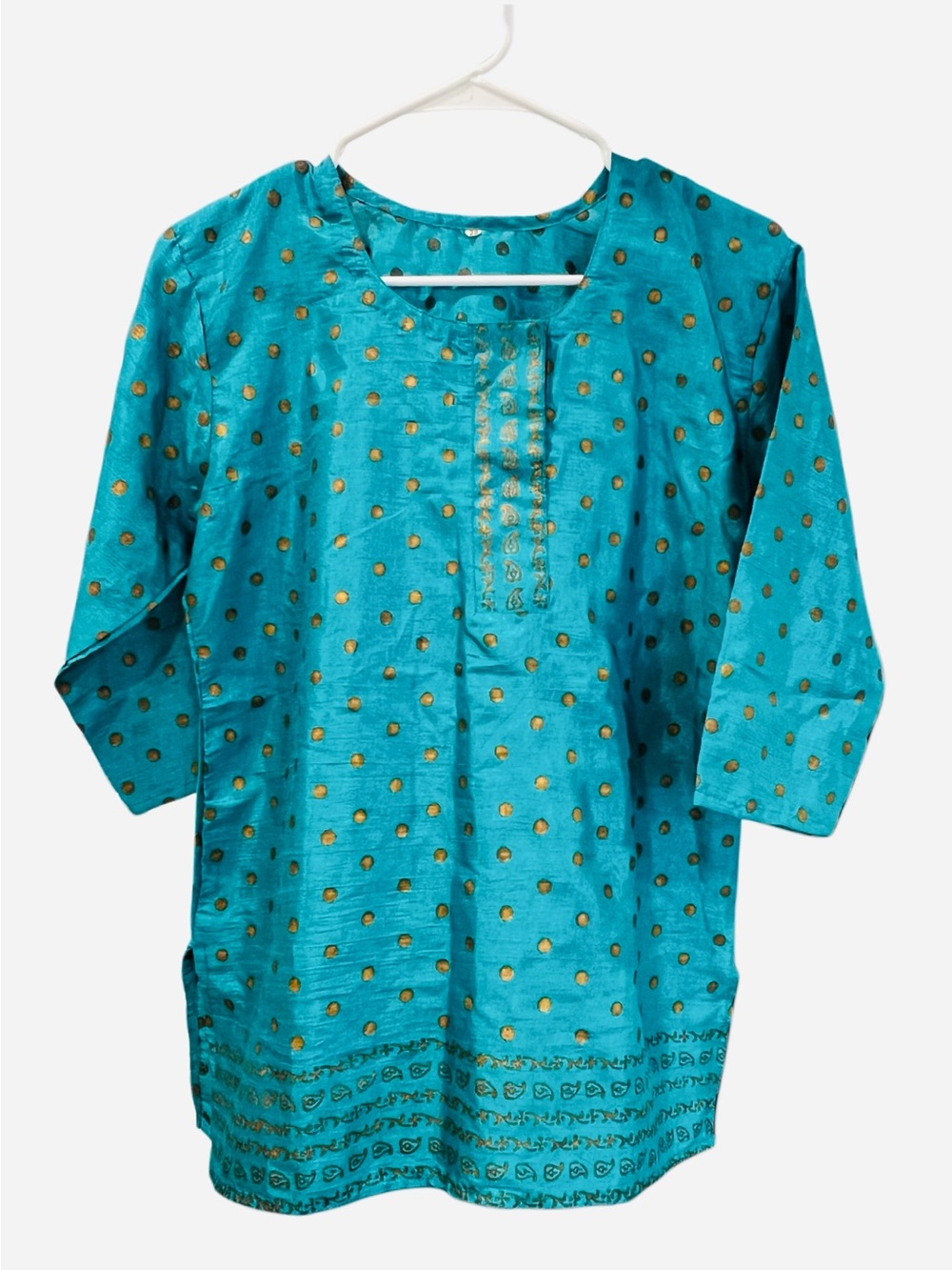Silk Teal Polka Dot Kurta Top